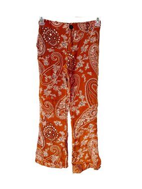 ZARA womens Brown Bandana Linen wide Leg Pants, Sz. XS